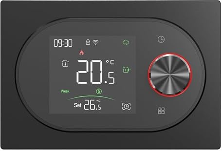 BECA BHT-9000GBLZB Thermostat Smart Zigbee 3.0 pour chauffage électrique 16A, bouton LED, programmation, application Tuya/Smart Life, compatible Alexa/Google, – Expert4House Edition (Noir)