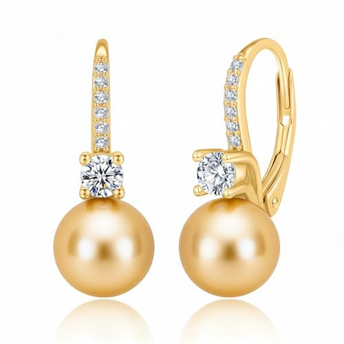 YAMI Perlenohrringe, Perlenohrringe Silber 925 mit Zirkonia und Hebelverschluss, 8 mm Runde Süßwasser-Zuchtperlen, Damenschmuck, Geschenk, Geeignet für Ehefrau oder Mutter