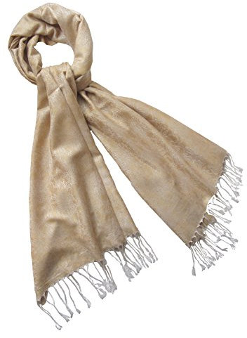 Nella-Mode Edler & Eleganter Schal, Stola; - Florales Muster; - Farbe: Hellgold/Hellsilber