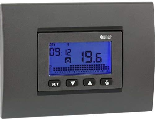VEMER VE431300 DAFNE - Cronotermostato Digitale da Incasso, Programmazione Settimanale, Alimentazione 230V, Bianco e Grigio Antracite