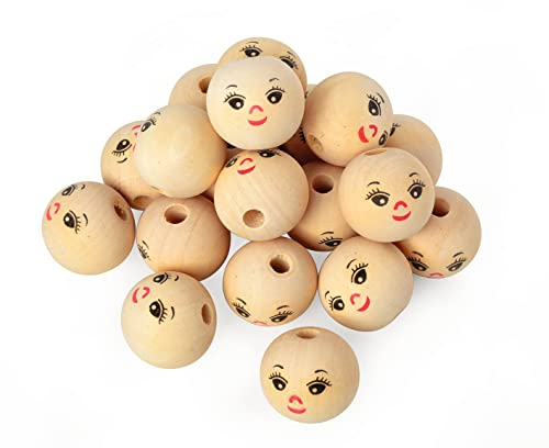 VBS XXL Holzköpfe mit Gesicht 25 Stück ø 30mm Holzkugeln Holzperlen Gesicht DIY Natur lächelnd kreative perlen Basteln