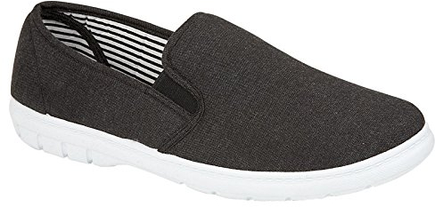 Foster Footwear Mens Shoe Tree Brett Canvas Slip On Wider Fit Plimsoll Pump Trainer Slipper Deck Shoe, Charcoal, 9 UK Wide
