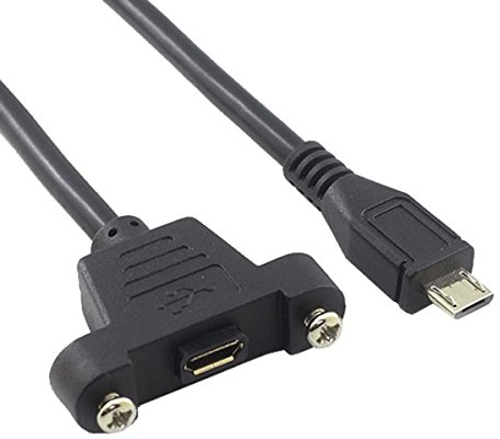 System-S Micro USB Panel Mount Adapterkabel Micro USB Stecker zu Micro USB Buchse mit Screw Nuts 50cm