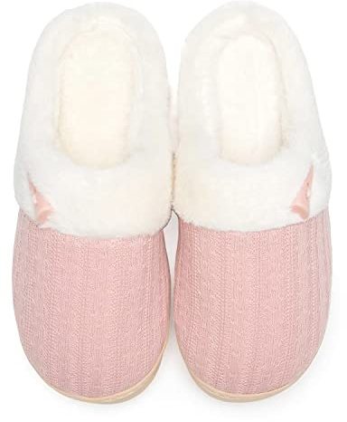 NineCiFun Women's Slip on Fuzzy Slippers Memory Foam House Slippers Outdoor Indoor Warm Plush Bedroom Shoes Scuff with Fur Lining(5-6 UK, Pink3)