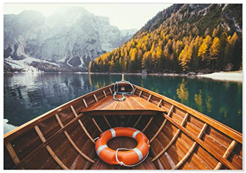 Panorama Poster Lake of Braies 100 x 70 cm - Gedruckt auf 250g-Papier - Nature Wanbilder - Papierplakat Wohnzimmer