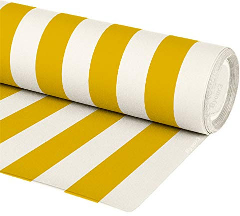 Byour3 - Tissu AU MÈTRE Pour Auvents Extérieurs Protection Uv Ombre Balcon Véranda Bâches Gazebo Auvent Latéral Pergola Camping-Car Coussins Bateau (Rayures Jaunes, Rouleau de 140 cm de Large)