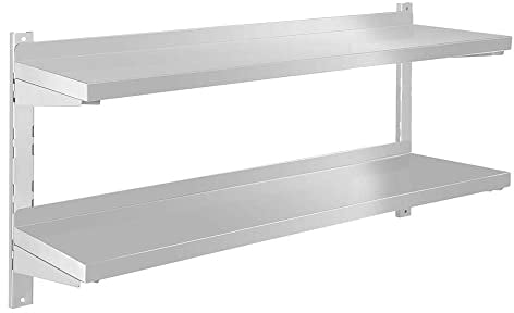TAIMIKO - Scaffale da parete in acciaio inox a 2 ripiani per ristorante, bar, casa, cucina, lavanderia e garage (120 cm x 32 cm)