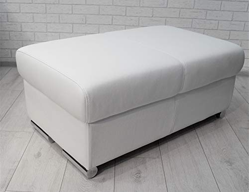 Quattro Meble Weiß Leder Hocker aufklappbar mit Stauraum Sitzhocker Rindsleder Sitzwürfel 90x55cm Fußhocker Polsterhocker Echt Leder Puff