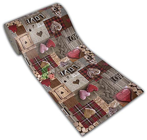 Tappeto Passatoia Cucina Shabby Antimacchia Antiscivolo in PVC Flessibile e Resistente Made in Italy Larghezza 52 cm Lunghezza 300 cm Dis. Cuori Suite 8