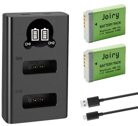 2 X NB-13L Replacement Battery and Dual Charger Compatible with Canon PowerShot G5X,G5X Mark II,G7X, G7X Mark II, G7 X Mark III,SX720 HS, SX730 HS, SX740 HS, SX620 HS, G1X Mark III,G9X, G9X Mark II