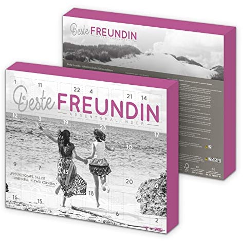 itenga Adventskalender Beste Freundin I aus Karton zum Aufhängen I gefüllt I 24 Überraschungen I perfekter Begleiter während der Vorweihnachtszeit