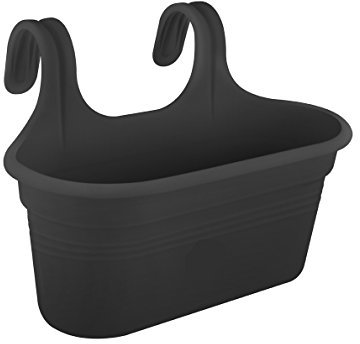 Muddy Hands Large Hanging Planter Outdoor Garden Fence Balcony Rail Railing Flower Herb Trough Plant Pot (4, Black)