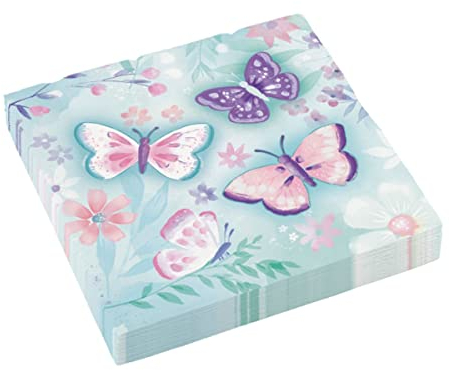 Amscan 512712 - Servietten Flutter, 16 Stück, 33 x 33 cm, Schmetterling, Geburtstag, Party