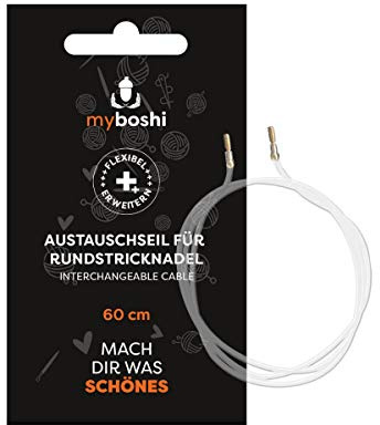 myboshi Austauschseil, Länge 60cm, kompatibel mit Rundstricknadeln, leichtgängiges Gewinde, langlebiges Kunststoffseil Weiß, 60mm