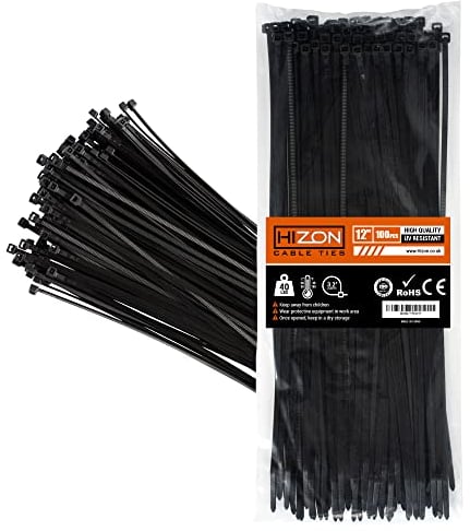 Hizon Paquete de 150 bridas negras de 300 mm x 3,6 mm, 12 pulgadas, bridas de nailon