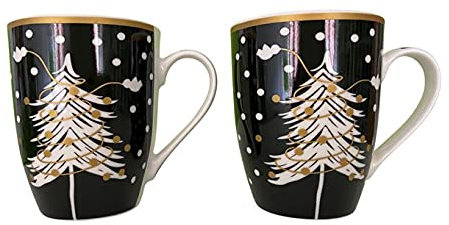 2er Set Tasse Becher Tannenbaum Weihnachtsbaum Baum schwarz/gold Porzellan 300 ml Glühwein Kaffee Punsch Kakao