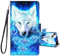 JRIANY for iPhone 13 Case -6.1 inch, PU Leather Wallet Case with Card Holder Animal Pattern Cute Design Magnetic Shockproof Cover Flip Case Compatible with Apple iPhone 13 - Wolf A