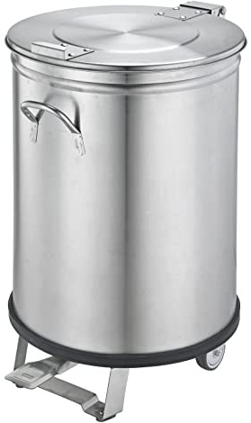 SARO Abfallbehälter mit Pedal – Edelstahl – 50 L – Mit Rollen & Haltegriff – Deckel abnehmbar – Ø 75 mm Räder – 350×350×600 mm – Modell ME50