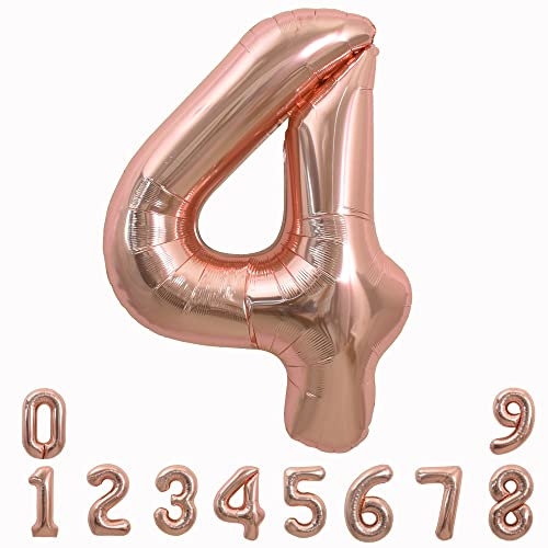 TONIFUL 40 Inch Rose Gold Large Numbers 0-9, 4 Digit Helium Foil Mylar Balloons for Birthday Party Anniversary Supplies Decoration