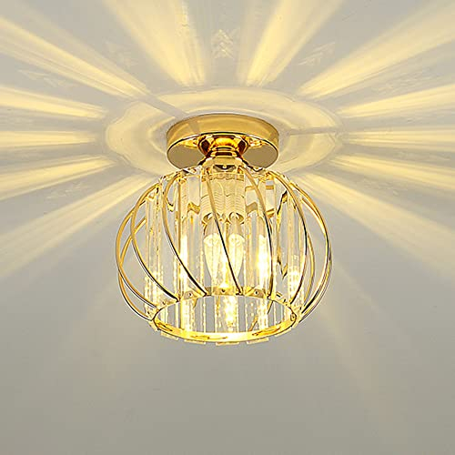 Moderne Kristall Deckenleuchte - LED Kristall Kronleuchter Metall Käfige Lampenschirm E27 Lampenfassung Mini Runde Pendelleuchte Deckenlampe für Küche Wohnzimmer Schlafzimmer (A)