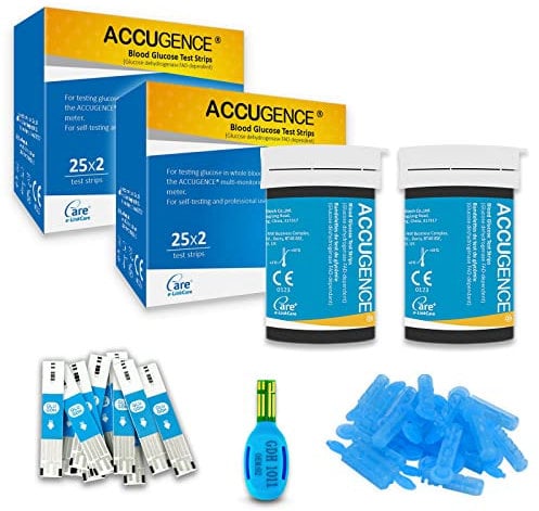 ACCUGENCE Blood Glucose Test Strips 100pcs with 100 Lancets Blood Sugar Test Strips (Suitable for ACCUGENCE PM900)