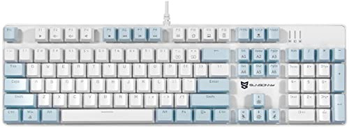 Merdia 104 Keys US Layout Wired Mechanical PC Gaming Keyboard | White LED Backlit Hot Swappable Brown Switch Full Size Mechanical Keyboard | Blue & White Keycaps Wired Gaming Computer Keyboards