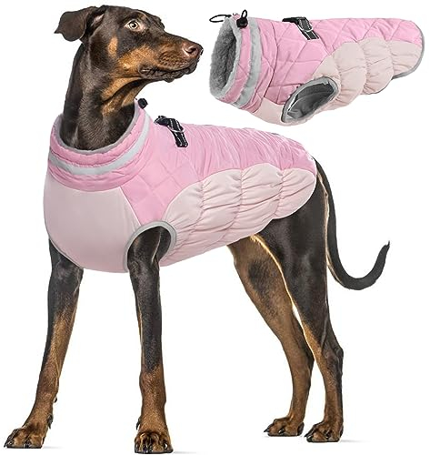 Hundemantel Winter, Wasserdicht Hundejacken Winterweste Warm Winddicht Hundejacke Fleece Thermomantel Hunde Warme Fleece Weste Hundeanzug Winter(Rosa, L)
