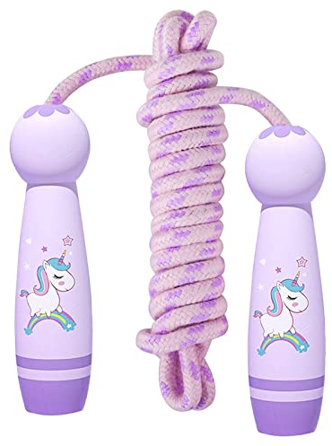 Corde à Sauter, Corde a Sauter enfant Fille Cadeau à Sauter pour enfants, 2.6 m Corde à Sauter Avec Poignée Antidérapant en Bois pour enfants Enfants Garçons Filles pour l'Exercice Fitness Training(B)