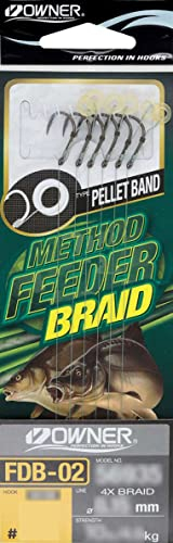 Owner Method Feeder Haken mit geflochtener Schnur und Pelletband, 12