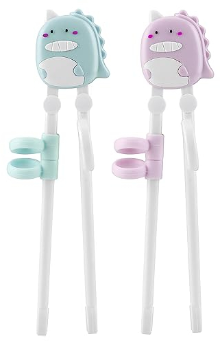 PandaEar 2 Pares de Palillos para Niños, Palillos de Práctica para Niños con Diseño de Dinosaurio, Ideales para Principiantes y Niños Pequeños