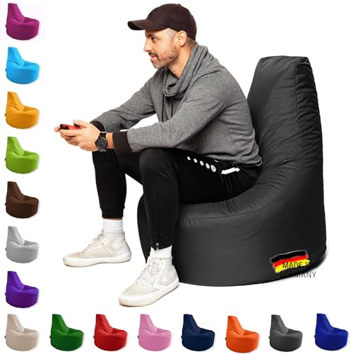 PATCH HOME Gamer Kissen & Lounge Sitzsack – befüllbar mit Reißverschluss, gefüllt mit Styropor, geeignet für In- & Outdoor. Perfekt als Gaming Sessel Sitzkissen (Schwarz, Ø 65cm x Höhe 70cm Junior)