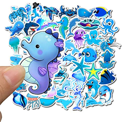 Blaue Meerestier Aufkleber 49 Stück sticker set, Kinderaufkleber für Erwachsene,Teenager,Jungen und Mädchen-wasserdicht