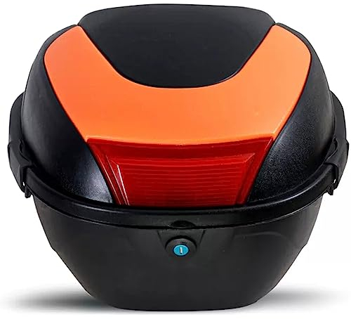 AVIITI Motorrad Heckkoffer, wasserdichte Heckkoffer Gepäckaufbewahrungsbox Kofferraumschloss, Mit Universellem Zubehör Für Helmet Top Cases,Orange,37x33x26cm