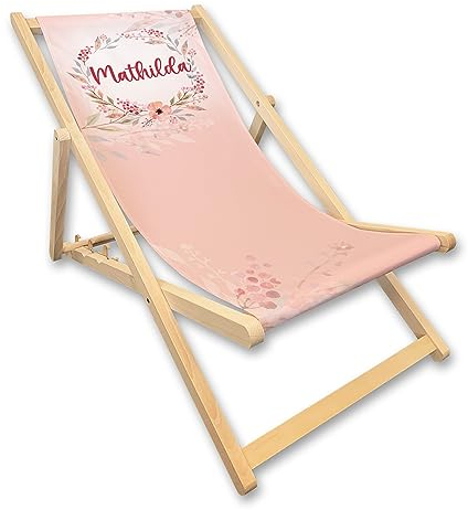 Unikatolo Kinder-Liegestuhl mit Name, Strandstuhl, Geschenkidee Geburtstag Kindergarten Kinderzimmerdeko (Blumen rosa)