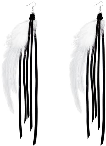 Mintolex Boho-Ohrringe aus Leder, Federquaste, Fransenohrringe für Damen, handgefertigt, Cowgirl-Ohrring, baumelnd, Western-Stil, Bohemian-Stil, ethnisch, Statement, lange Ohrringe, Schmuck, Geschenke