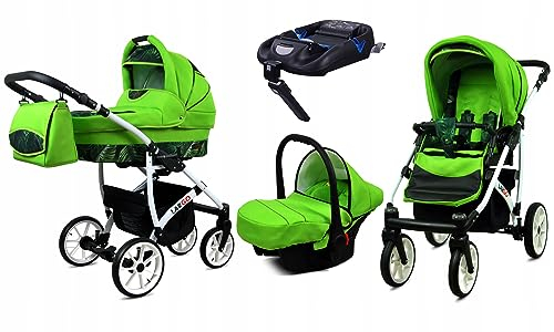 BabyLux® Kinderwagen Set 4 in 1 - Largo - incl. Babywanne, Buggy Sportsitz, Auto-Babyschale, ISOFIX-Basisstation - Autositz - Kinderwagenset - Kombikinderwagen mit Wickeltasche usw.