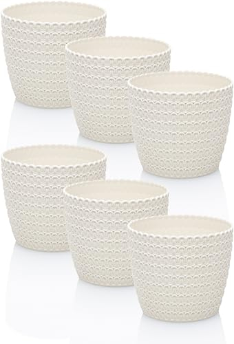 Idea-Station RIBA Lot de 6 Pots de Fleurs 11 cm – Blanc crème – Pots de Fleurs incassables en Plastique pour différentes Plantes et Fleurs – Cache-Pots Mats pour l'intérieur et l'extérieur