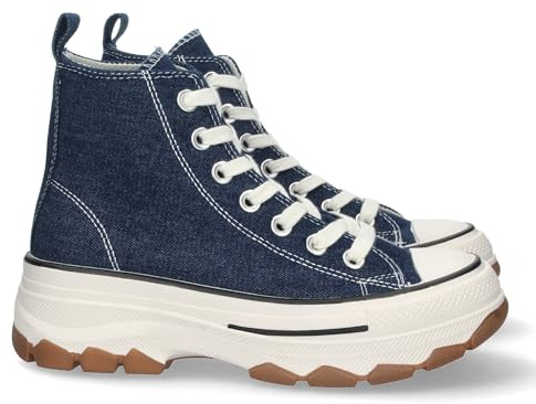 Zapatilla Abotinada de Plataforma para Mujer, Comoda, Estilo Bamba, Material de Lona, y Cierre de Cordones