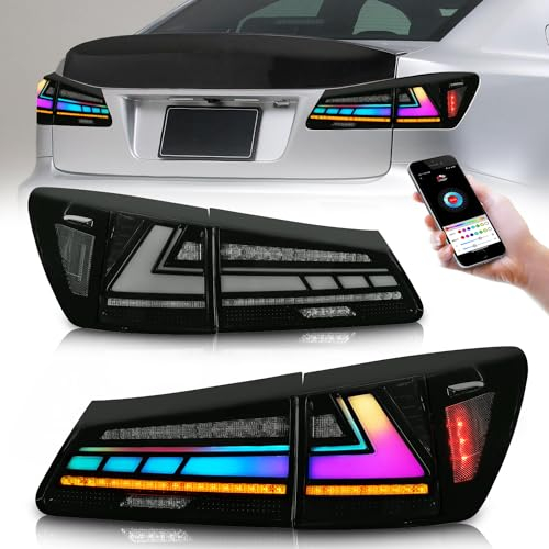 Archaic RGB Rückleuchten kompatibel mit 2006-2012 Lexus Sedan IS220D IS250 IS350 ISF, mit Animation RGB DRL,Geräuchert,Kein E-Prüfzeichen