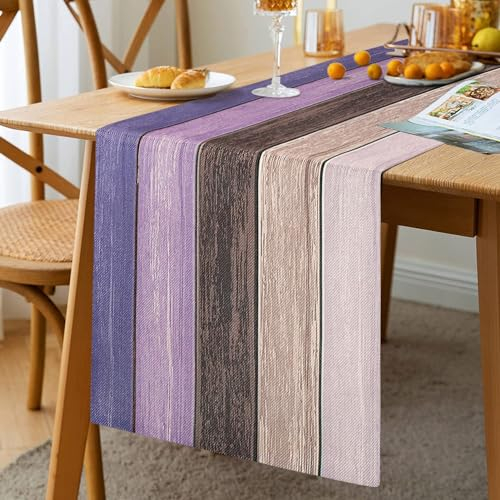 Tischläufer Lila Modern Landhausstil Abwaschbar Geburtstag Leinenoptik 33 X 183 cm Waschbar Dekoration für Drinnen und Draußen Urlaub Party Wohnzimmer Dekor