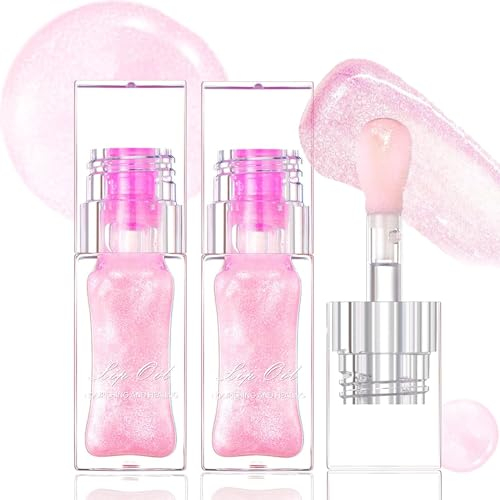 Schimmerndes Glitzer-Lipgloss-Set Petansy 2 Pack Farbwechselndes, feuchtigkeitsspendendes Lippenöl Hochglänzender Lippenglanz Langanhaltender, feuchtigkeitsspendender, sirupartiger Gloss