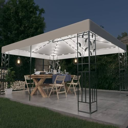 Festnight Garten Pavillon 3x4m mit LED Beleuchtung + Solarmodul Gartenpavillon Pavillon Aluminium Partyzelt Gartenzelt Weiß
