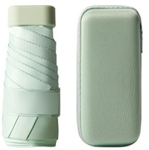 Mini parapluie pliable à 6 baleines - Coupe-vent - Protection contre les UV - Léger et compact - Avec boîte de rangement, vert menthe