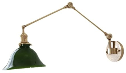 Chrasy Vintage Industrial Green Glass Brass Swing Arm Wall Sconces | Brass Lamp Holder, E27 Screw Base Indoor Adjustable Direction Wall Lamp for Bedroom, Living Room , Office, Hallway and Hotel