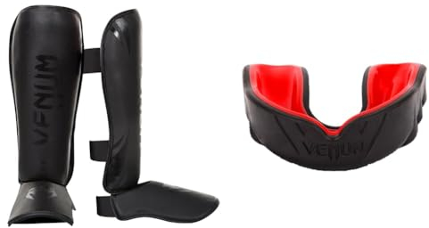 Venum Erwachsene Schienbeinschutz Challenger Schienbeinshoner, Schwarz/Schwarz, L & 616 Unisex Senior 11+ Jahre Challenger Mundschutz,Einheitsgröße,Schwarz/Rot