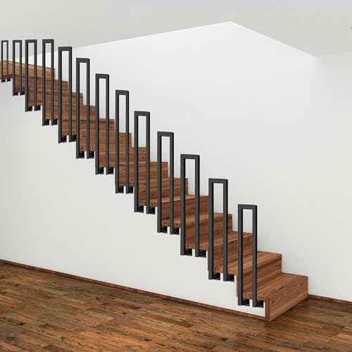 U-förmige Geländer Treppe, Treppengeländer Innen, Treppengeländer Außen, Handlauf Treppe U Form, Geländer Treppe Treppenhandlauf für Balkone Flure Wohnungen Villen (L-Schwarz, 100CM)