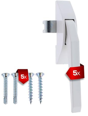 DDR Fenstergriff weiß 5x klassischer Hebelgriff umsteckbar DIN links rechts mit ToniTec Schraubenset