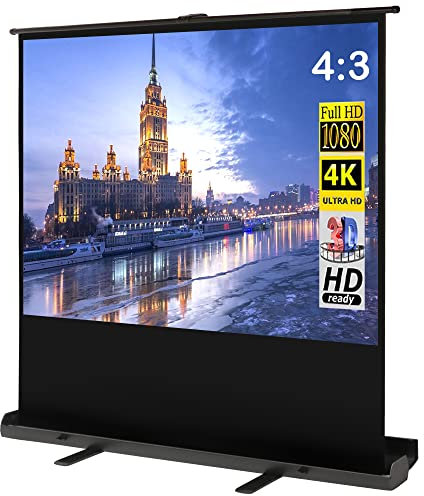 mosegor Écran de projection HD 84 4:3 4 K Full HD 3D portable à tirer manuellement - Écran de projection HD pour salon, chambre à coucher, hôtel, école et bureau