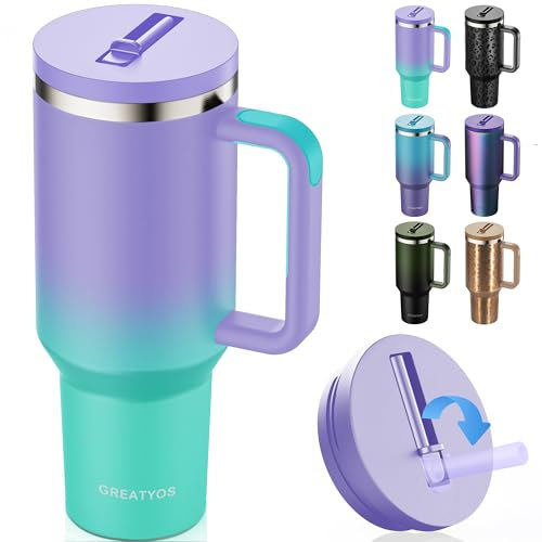 Greatyos 40 oz Tumbler with Handle and Flip Straw Lid - Upgraded Insulated Traveler Tumblers with Lids Straws Vacuum Leak Proof Stainless Steel 40oz Cup Mug Gifts for Men Women Him Her (Mermaid)