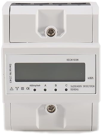 NEWFUN Stromzähler 3-Phasen 4-Draht Geeicht Drehstromzähler, 230 / 400V 5-100A, LCD Digitaler Stromzähler Drehstromzähler Hutschiene für DIN Hutschiene Zwischenzähler Strom Geeicht